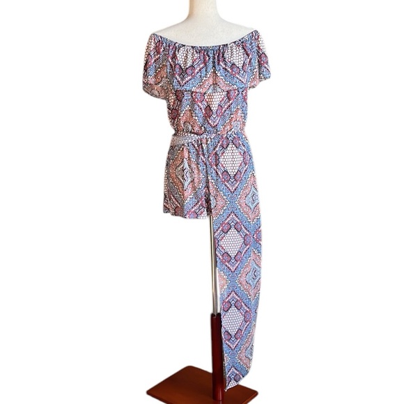 No Comment Geometric Maxi Romper With Ruffle Neckline - Picture 8 of 12